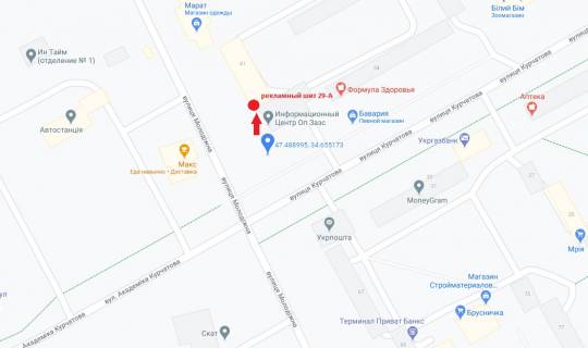 Билборд A в Энергодаре, 3x6  пер-к ул.Молодежная-Курчатова (на ж.д.61 по ул. Молодежной) схема