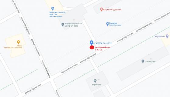 Билборд B в Энергодаре, 3x6  ул. Курчатова 38 (в районе    Информационного Центра ОП ЗАЭС) схема