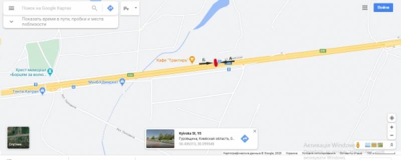 Билборд B в Гурівщині, 3х6  Житомирська траса - зупинка "Тополя", - 30,800 км, в Київ схема