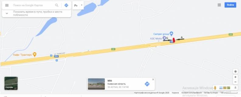 Билборд B на трассах Киевской области, 3х6  Житомирская трасса - с.Мрия, салон "Автодома" - 29,700 км, в Киев схема