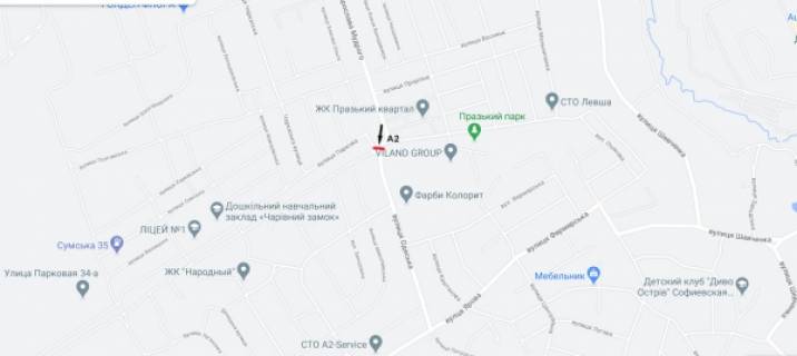 Billboard A in Petropavlivska Borshchagivka, 3х6  Petropavlovskaa Borsagovka, klumba na perekr. s st. Aroslava Mudrogo/st. Odesskaa/st. Zelenyj Gaj scheme