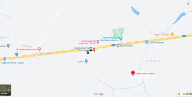 Білборд, Бігборд (Борд)  A у , , 3х6  Житомирская трасса - остановка "Гуровщина", Садовый центр "Lizgard"- 32,100 км, в Киев схема
