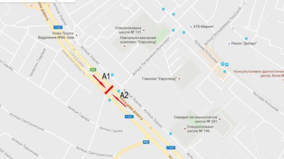 Билборд A в Киеве ул. Б.Окружная /  ав-н HYUNDAI/поворот на Вишневое, в напр. просп. Берестейський (Перемоги) схема