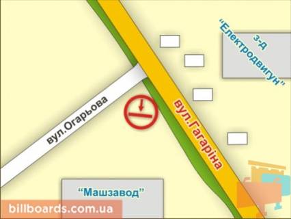 Білборд, Бігборд (Борд)  A у Ужгороді м. Ужгород, вул. Карпатської України (Гагаріна) – Огарьова схема