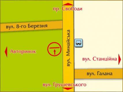 Білборд, Бігборд (Борд)  B у Ужгороді м. Ужгород, вул. Мінайська – Галана (Героїв 128-ї бригади (8 Березня)) схема