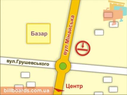 Билборд B в Ужгороде м. Ужгород, вул. Грушевського – Минайська  схема