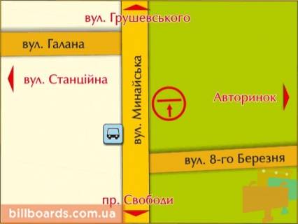 Билборд A в Ужгороде м.Ужгород, вул. Минайська – Галана (Героїв 128-ї бригади (8 Березня)) схема