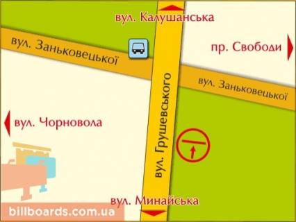 Билборд B в Ужгороде м. Ужгород, вул. Грушевського схема