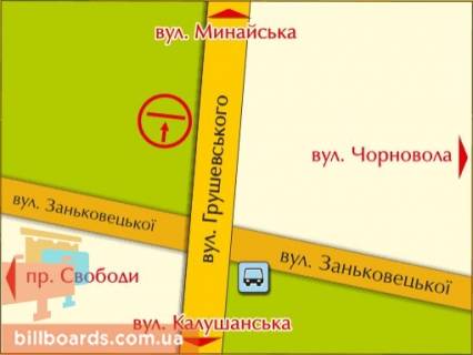 Билборд A в Ужгороде м. Ужгород, вул. Грушевського схема