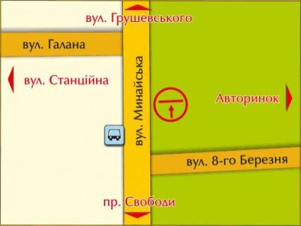 Білборд, Бігборд (Борд)  A у Ужгороді м.Ужгород, вул. Минайська – Галана (Героїв 128-ї бригади (8 Березня)) схема