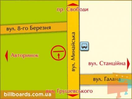 Билборд B в Ужгороде м. Ужгород, вул. Мінайська – Галана (Героїв 128-ї бригади (8 Березня)) схема