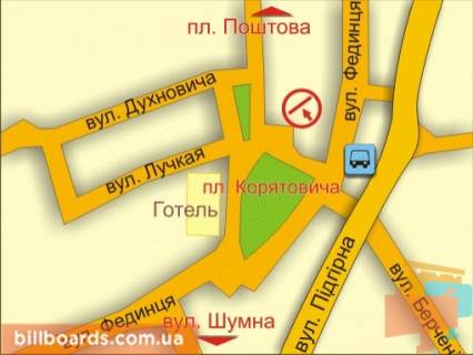 Билборд A в Ужгороде м. Ужгород, пл. Корятовича (біля ринку) схема