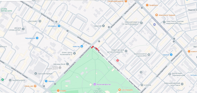 Билборд B в Одессе, 6x3  вул. Космонавтів / Героїв Крут вул. (Валентини Терешкової) (Парк Марка Твена) схема