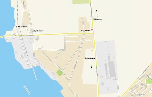 Білборд, Бігборд (Борд)  B у Одесі, 3х6  Чорноморськ-Одеса (16+140км). З Чорноморська, поворот від поромной переправи в Одесу схема