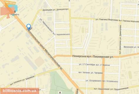 Билборд B в Бердянске Перетин Мелітопольське шосе / вул.Крупської (50 м. від ж/д переїзду заводу "Южгідромаш") схема