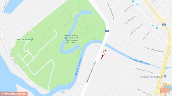 Білборд, Бігборд (Борд)  A у Запоріжжі Набережна Автомагістраль (в'їзд на майданчик логістики ЗАЗ, поруч з р. Московка, у напрямку до центру) схема