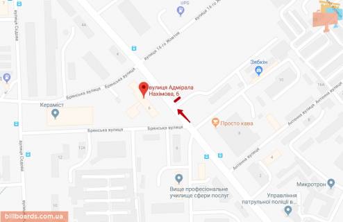 Білборд, Бігборд (Борд)  A у Запоріжжі вул. Професора Анатолія Бойка (Адмірала Нахімова), праворуч, напроти житлового будинку № 6, (~ 100 м. Від Нової поштою) схема