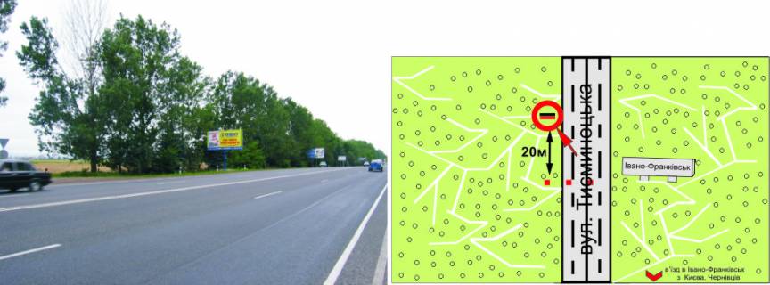 Билборд B в Трасах Івано-Франківська, 3х6  Тисменицька      (біля знаку Івано-Франкіськ) №4 схема