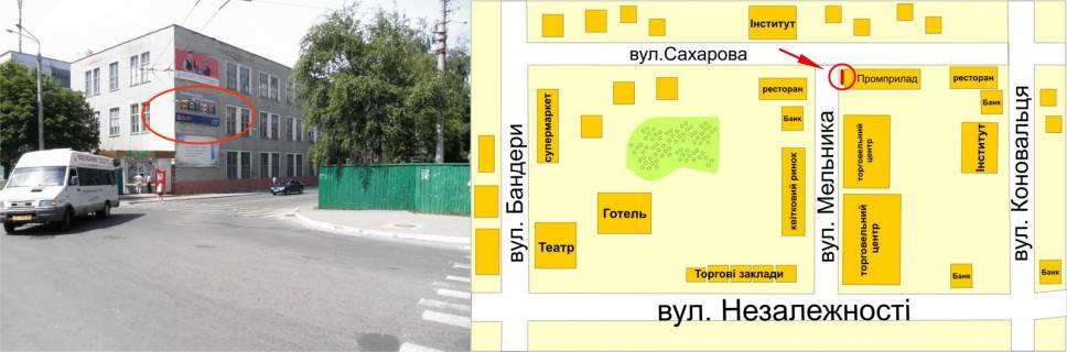 Билборд A в Ивано-Франковске Мельника- Ак. Сахарова (Чекістів) ( центр ) середній схема