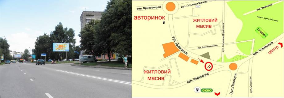 Білборд, Бігборд (Борд)  A у Івано-Франківську, 3х6  Довженка-Чорновола  (кільце) схема