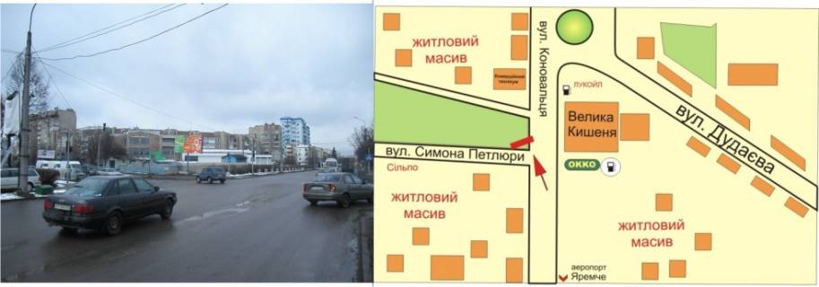 Билборд B в Ивано-Франковске, 3х6  Коновальця-Петлюри,напроти ОККО (ГМ "Велмарт") схема