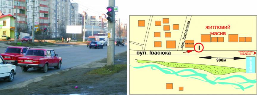 Билборд B в Ивано-Франковске, 3х6  Івасюка-Хоткевича (Братів Майданських ) перехрестя схема