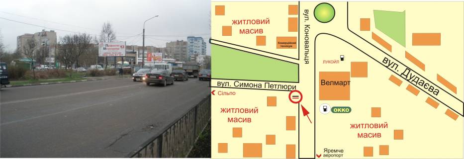 Билборд B в Ивано-Франковске, 3х6  Коновальця-Петлюри перехрестя     схема