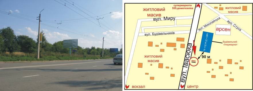 Билборд B в Ивано-Франковске Івасюка, 40 (перед Епіцентром, Арсен) схема