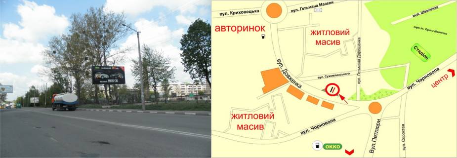 Билборд A в Ивано-Франковске, 3х6  Довженка (навпроти буд.№7) до СМ Сільпо схема