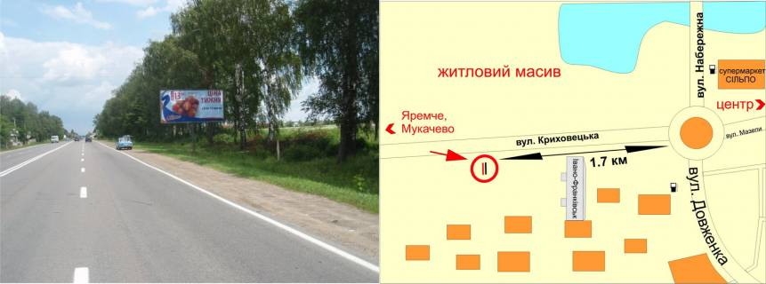 Билборд A в Крихівці, 3х6  Криховецька в'їзд в місто №6 схема