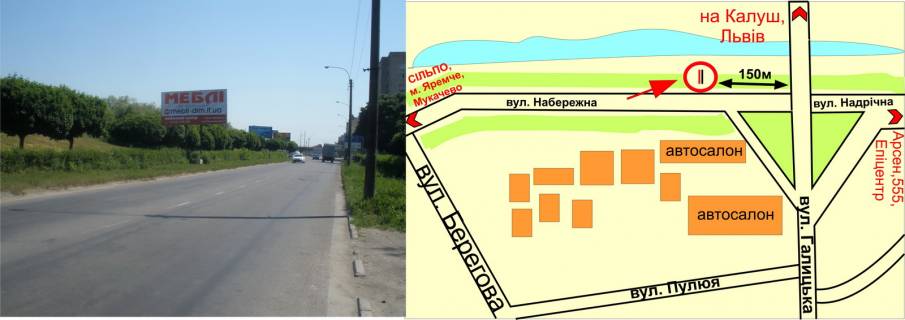 Билборд B в Ивано-Франковске, 3х6  Набережна навпроти маг. Автогама схема