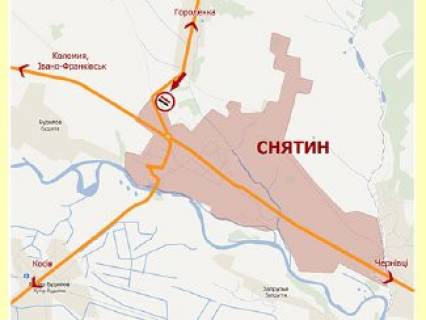 Билборд B в Снятыне, 3х6  м.Снятин, вул.1-го грудня (траса Городенка-Снятин)  ст.Б схема