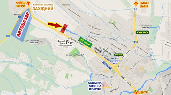 Билборд B в Угринове, 3х6  Калуське шосе (гот. Чорний Замок) лівий       в'ізд в місто схема