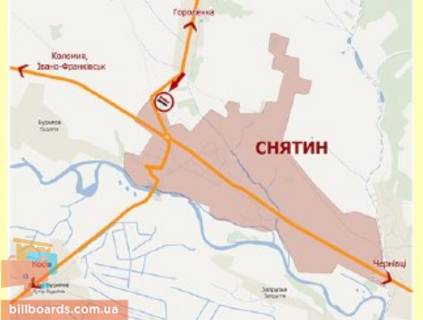 Билборд B в Снятыне м.Снятин, вул.1-го грудня (траса Городенка-Снятин)  ст.Б схема