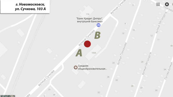 Билборд B в Самар (Новомосковск) Клуб О.Гончара (вул. Сучкова, р – н № 103 А) схема