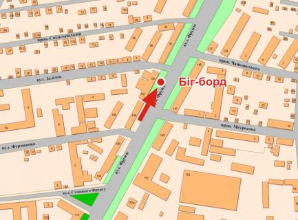 Билборд B в Полтаве, 3х6  Європейська вул. (Фрунзе),100 (зуп.Фурманова) схема