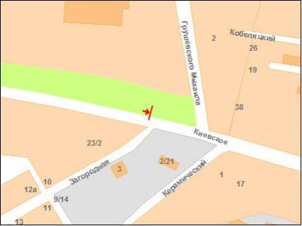 Білборд, Бігборд (Борд)  B у Полтаві ул.К.Шоссе - ул.Грушевского схема