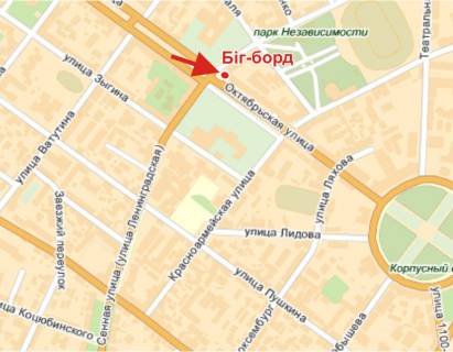 Билборд A в Полтаве Соборності вул. (Жовтнева), 46 ("Веселка") схема