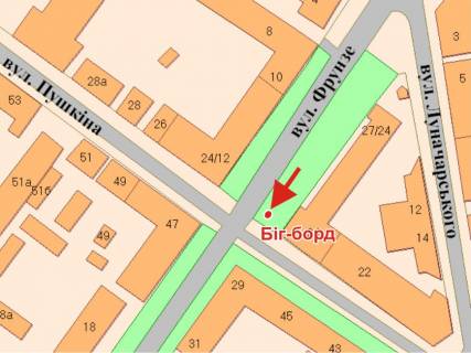 Billboard B in Poltava, 3х6  Evropejs'ka st. (Frunze) -Matviychuka st. (Atlantika) scheme