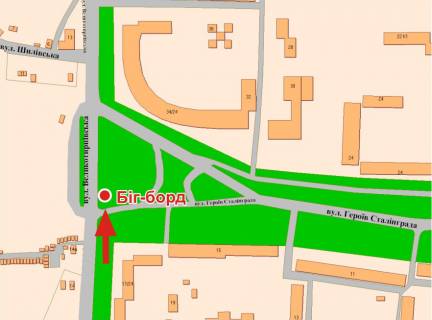 Білборд, Бігборд (Борд)  A у Полтаві, 3х6  В.Тирнівська вул -Г.Сталинграду вул. (разд.п.)(на Пушкарівський (Половки)) перехр. схема