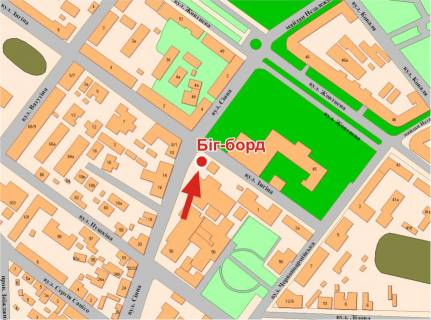 Билборд A в Полтаве, 3х6  Сінна вул. та Капітана Володимира Кісельова вул. (Зигіна).(на перехр.) схема