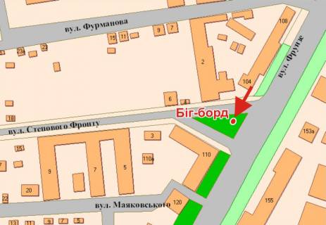 Билборд A в Полтаве, 3х6  Європейська вул.(Фрунзе)- Ст.Фронту вул. схема