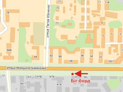 Билборд B в Полтаве, 3х6  Решетилівська вул. (Маршала Бірюзова). 47 (ЮЛІС) схема