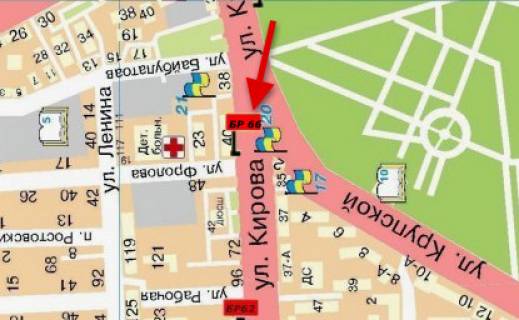 Билборд  в Мелитополе БР 066Б       ул. Героев Украины(Кирова),40       (Пенсионный фонд) схема