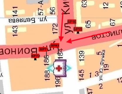 Билборд  в Мелитополе БР 083 Б       ул. В.Интерн. и ул. Героев Украины(Кирова)    (Мед.Училище2) схема