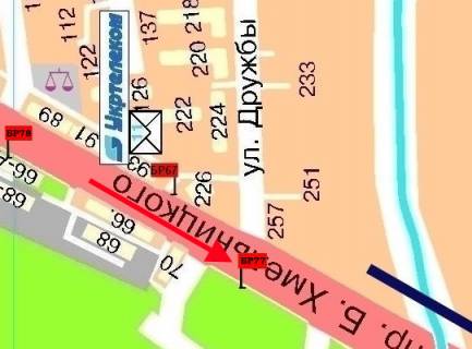 Билборд  в Мелитополе БР 077А       пр. Б. Хмельницкого, 70 и ул.Дружбы     (Бизнес центр) схема