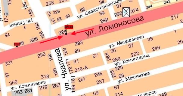 Билборд  в Мелитополе БР 103 A       ул. Ломоносова,  244                                    (Джакузи) схема