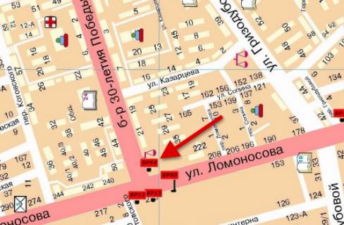 Билборд  в Мелитополе БР 054 Б       б. 30лет Победы и ул. Ломоносова                   (Т обр) схема