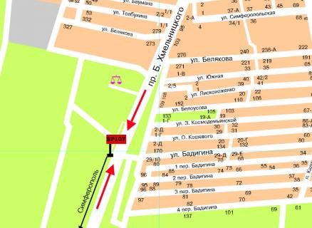 Билборд  в Мелитополе БР 107 Б       пр. Б. Хмельницкого                                 (Телевышка) схема