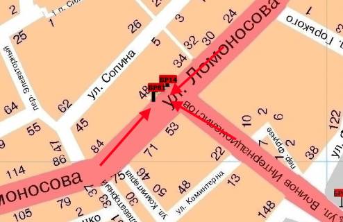 Билборд  в Мелитополе БР 081 A       пер. ул. В.Интернационалистов и Ломоносова     (Т обр2) схема